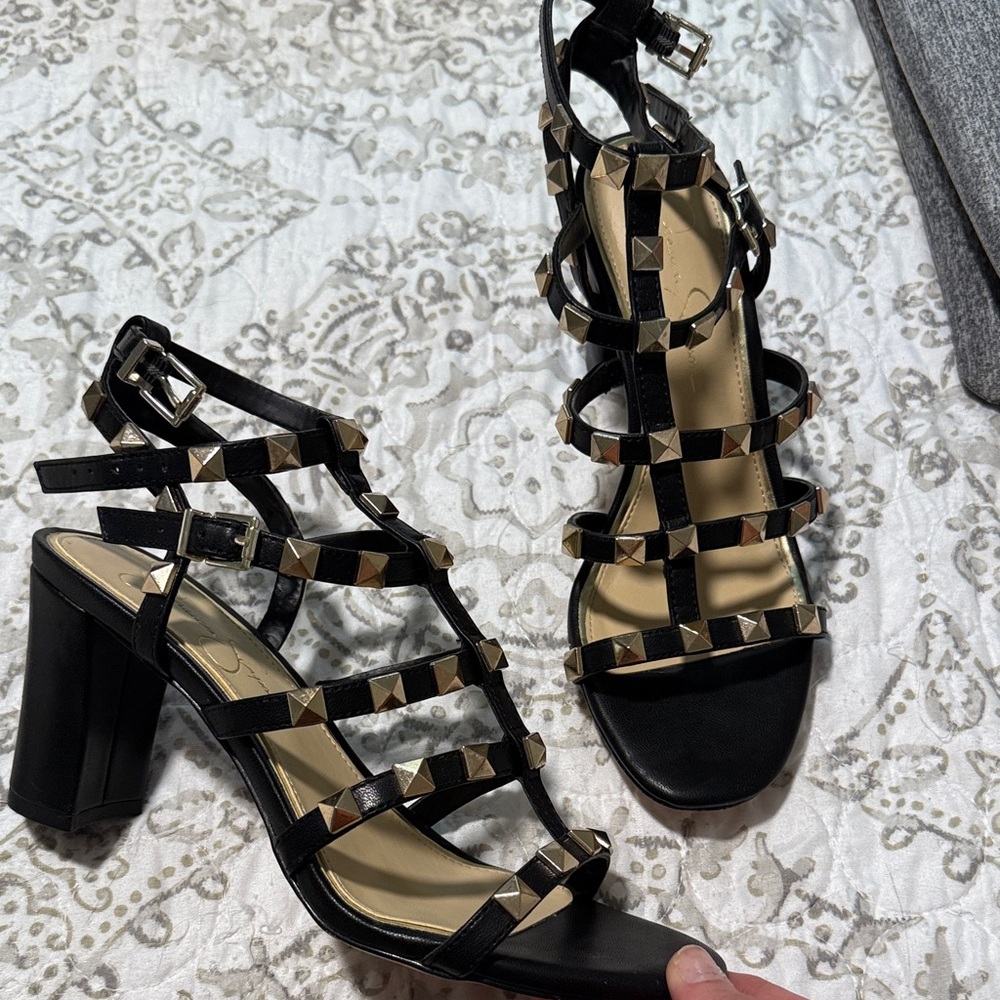 Studded Black Heeled Sandals